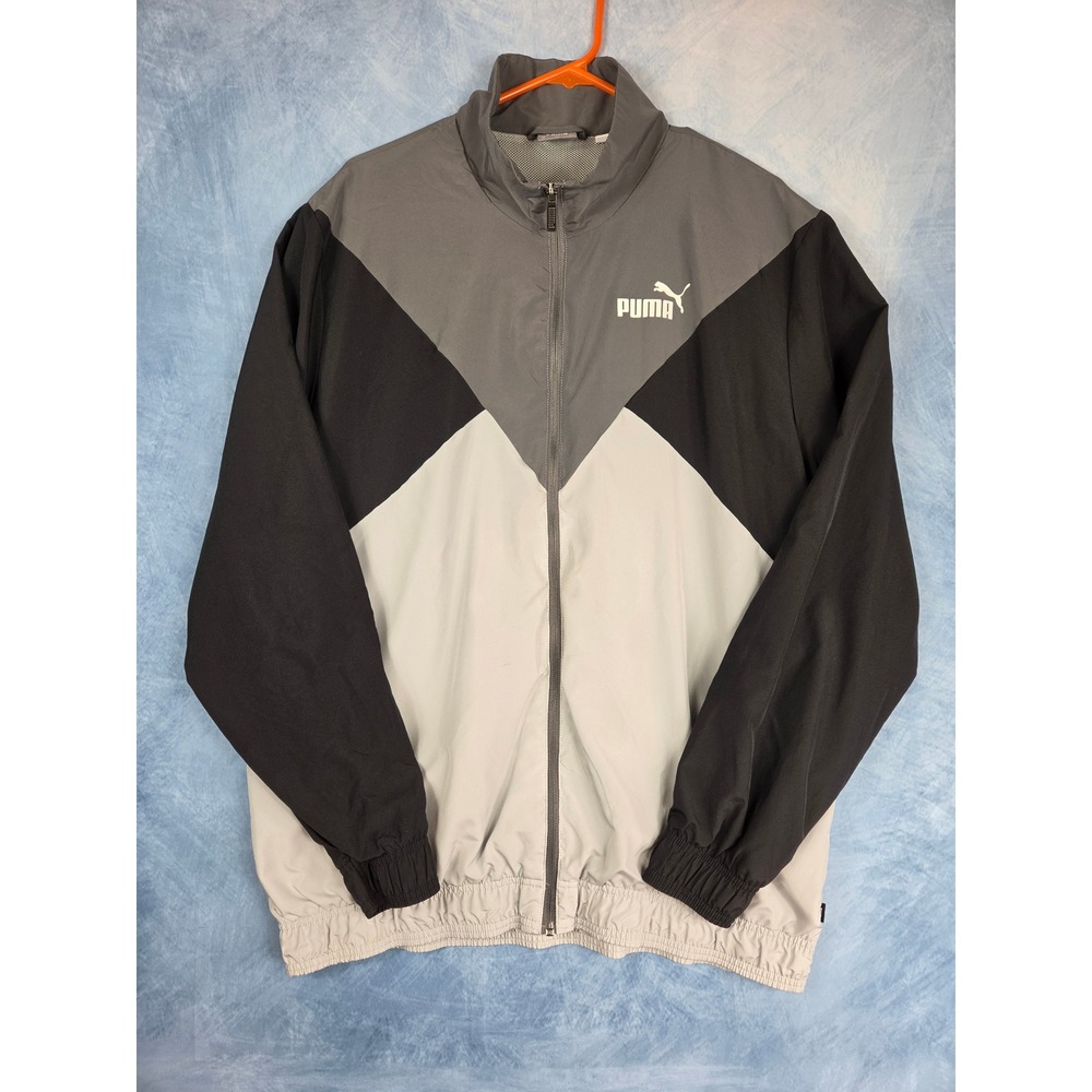Puma Woven Suit Men Track Jacket Size XL Black Gray Colorblock 670036-01